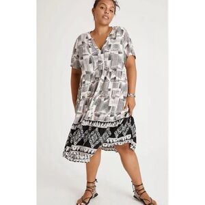 Maeve Anthropologie Harper Short Sleeves Tiered Midi Dress Size S Bohemian